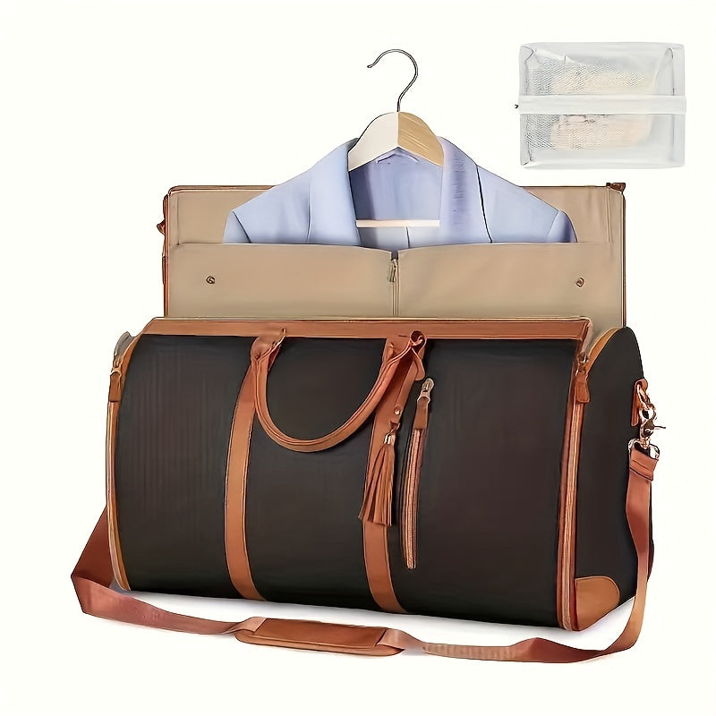 Borsa da viaggio pieghevole di grande capacità in stile valigia - Organizer multifunzionale per bagagli con scomparto per scarpe, resistente, maniglia ergonomica e tracolla staccabile, disponibile in beige/rosa/nero, bagaglio da viaggio