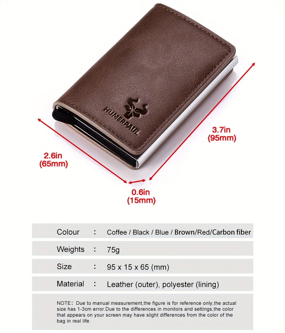 Simple and Portable Coin Purse with Automatic Card Ejection RFID Metal Card Holder Can Hold 5 Cards