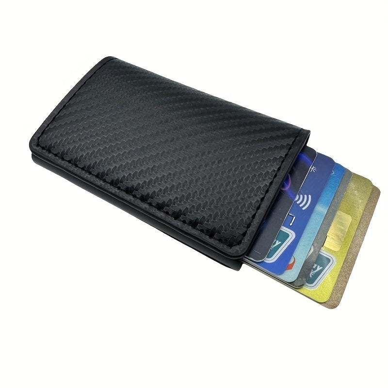 Men'S Anti-Theft And Anti-Magnetic Carbon Fiber RFID Aluminum Alloy Card Holder with 8 Card Slots, Minimalist RFID Wallet, Double-Fold Leather, Small Gift Box, Perfect for Dad'S Birthday Gift.