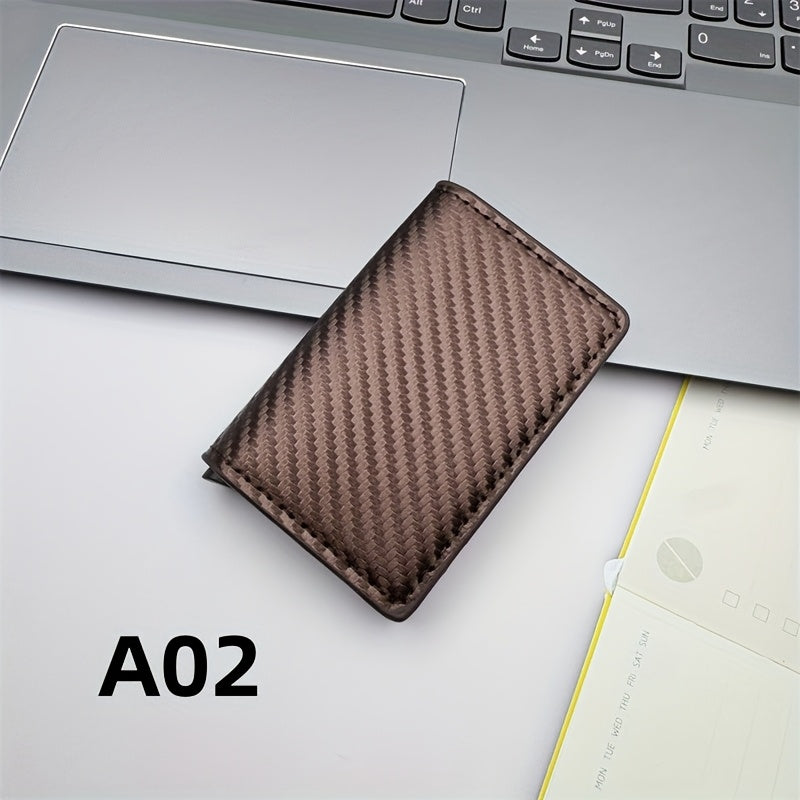 Men'S Anti-Theft And Anti-Magnetic Carbon Fiber RFID Aluminum Alloy Card Holder with 8 Card Slots, Minimalist RFID Wallet, Double-Fold Leather, Small Gift Box, Perfect for Dad'S Birthday Gift.