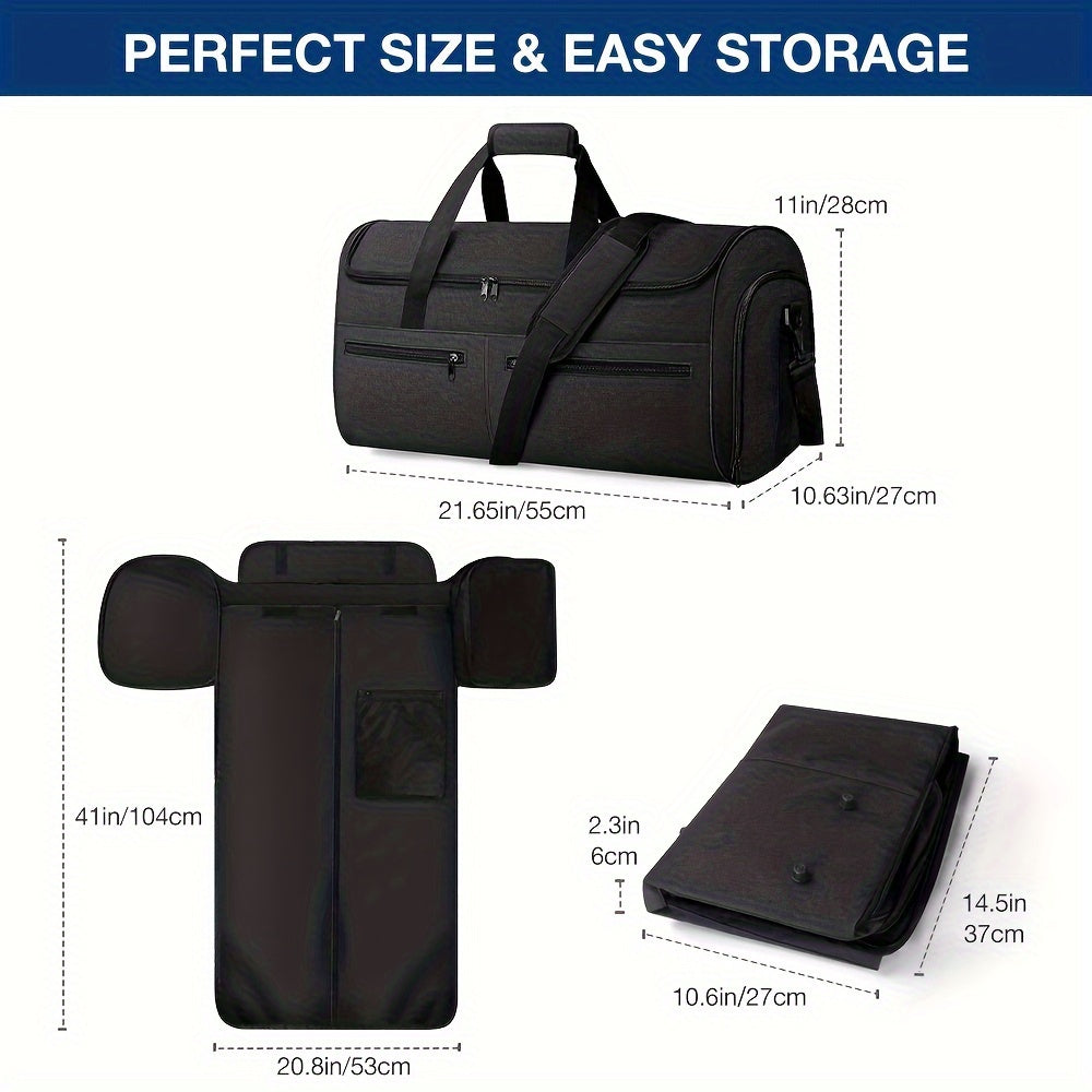 1pc 45L Foldable Luggage Bag, Multifunctional Large Capacity Storage Handbag, with Hanging Clothes Compartment and Independent Shoe Compartment