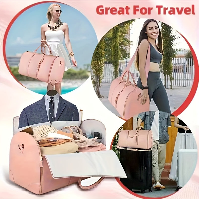 Large Capacity Foldable Suitcase-Style Travel Bag - Multifunctional Luggage Organizer with Shoe Compartment, Durable, Ergonomic Handle & Detachable Strap, Available in Beige/Pink/Black, Luggage for Travel