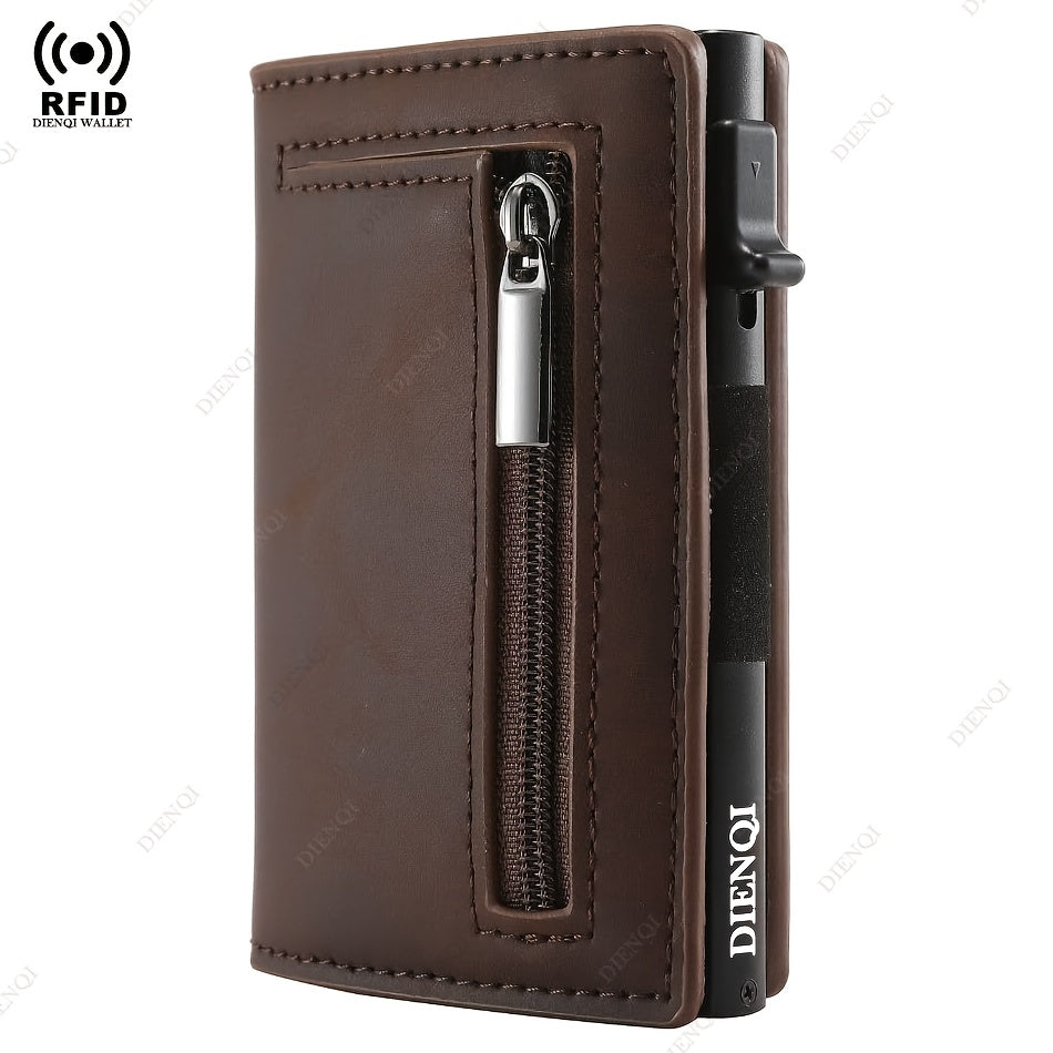 Sleek RFID-Blocking Men's Wallet - Slim, Durable Faux Leather with Multiple Card Slots & Coin Compartment