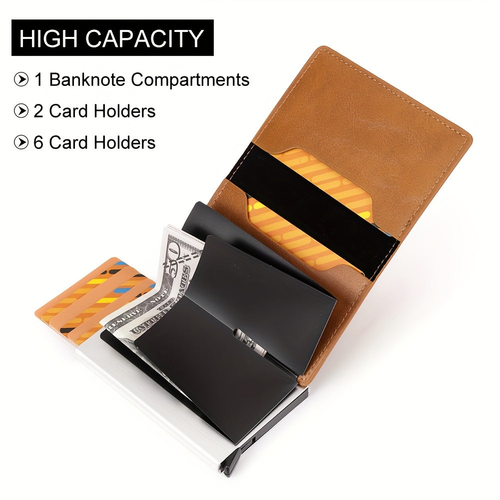 Simple and Portable Coin Purse with Automatic Card Ejection RFID Metal Card Holder Can Hold 5 Cards