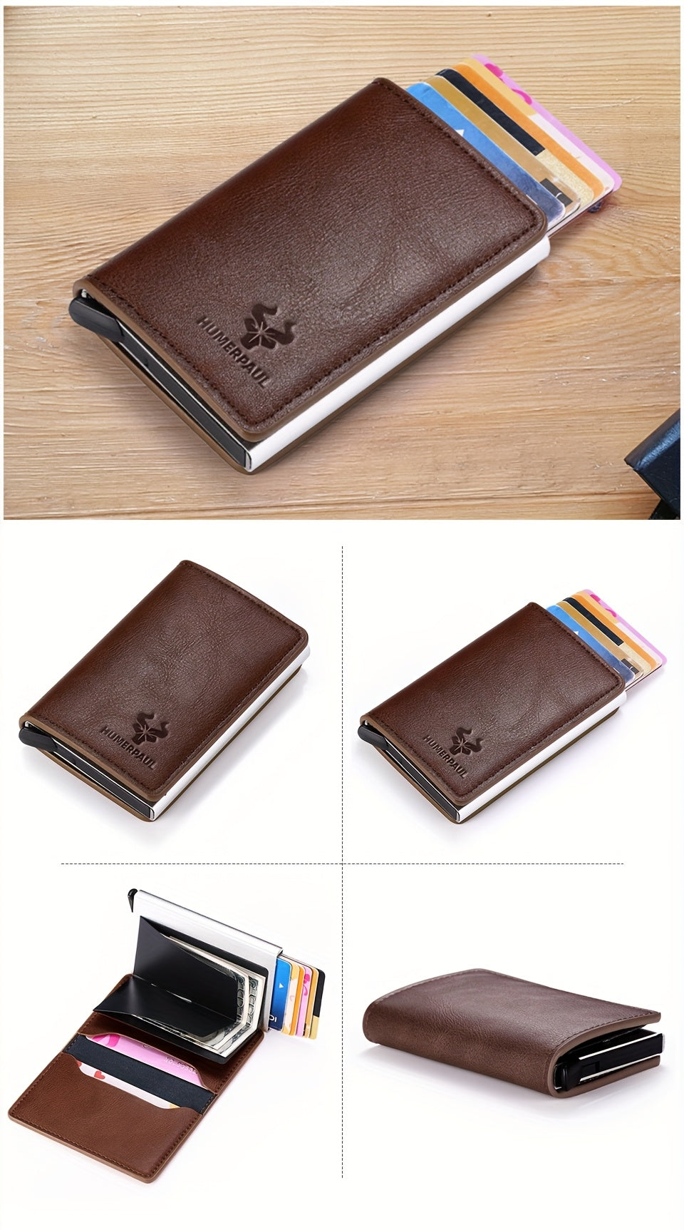 Simple and Portable Coin Purse with Automatic Card Ejection RFID Metal Card Holder Can Hold 5 Cards