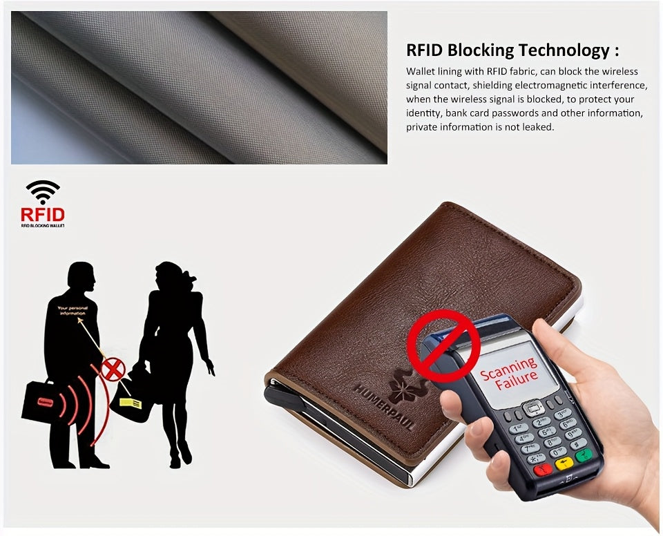 Simple and Portable Coin Purse with Automatic Card Ejection RFID Metal Card Holder Can Hold 5 Cards