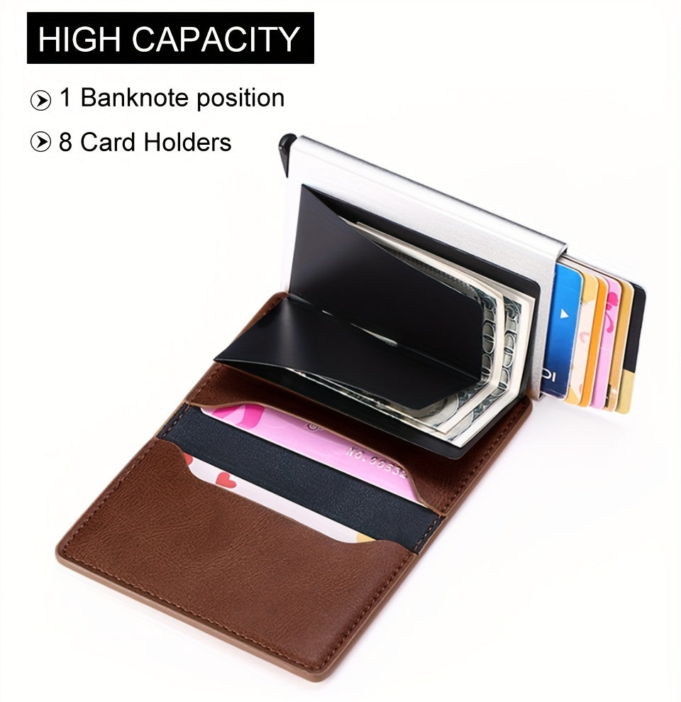 Simple and Portable Coin Purse with Automatic Card Ejection RFID Metal Card Holder Can Hold 5 Cards