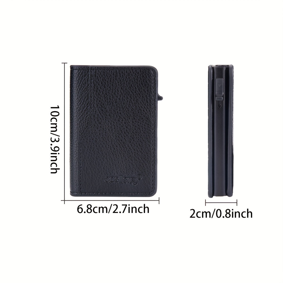 Men'S Business Card Bag with RFID Protection, Lychee Grain Artificial Leather, Side Push Elastic Design, Multi-function Credit Card and ID Card Holder