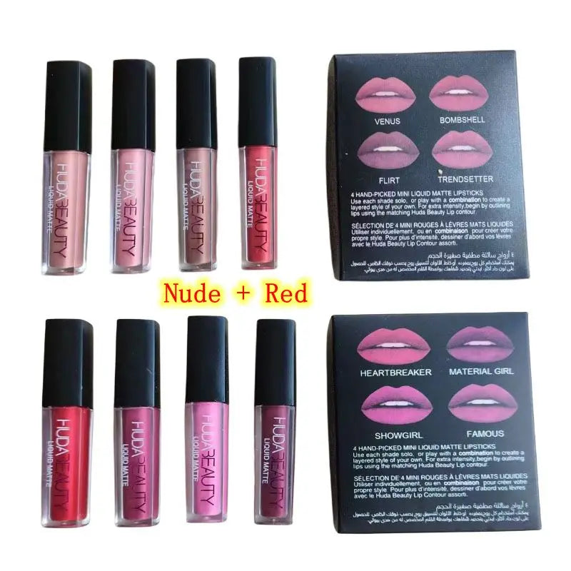 4pcs Nude Lipstick Set Matte Lip Gloss Waterproof Lip Glaze Tint Non-stick Non-Fading Lips HB Lip Makeup Cosmetic Lip Care