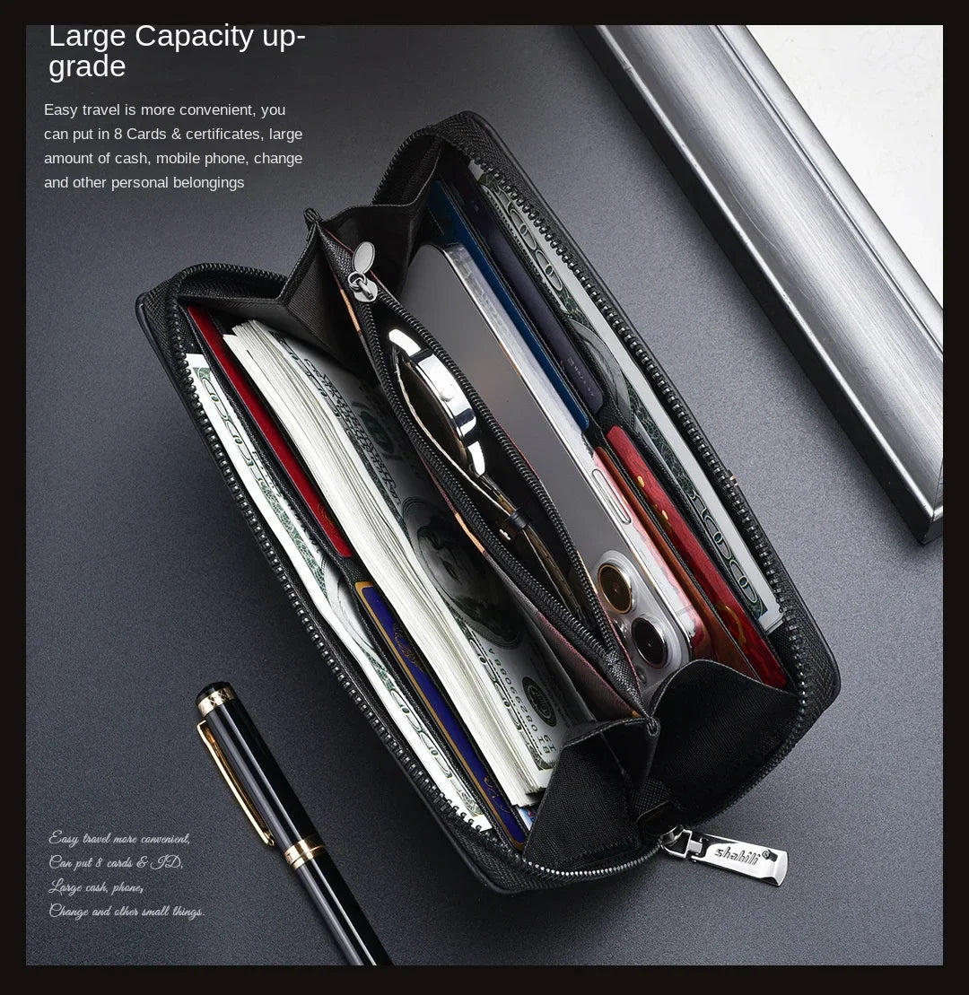 Men Leather Wallets Long Design Causal Purses Male Zipper Wallet Coin Card Holders Slim Money Bag High Capacity Credit Case