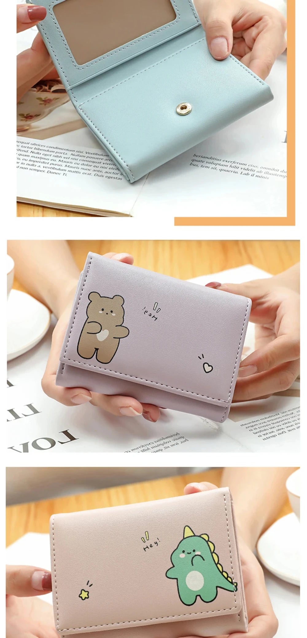 Women Short Cute Small Wallets Student Triple Fold Card Holder Girl ID Bag Card Holder Coin Purse Ladies Wallets Cartoon Bags