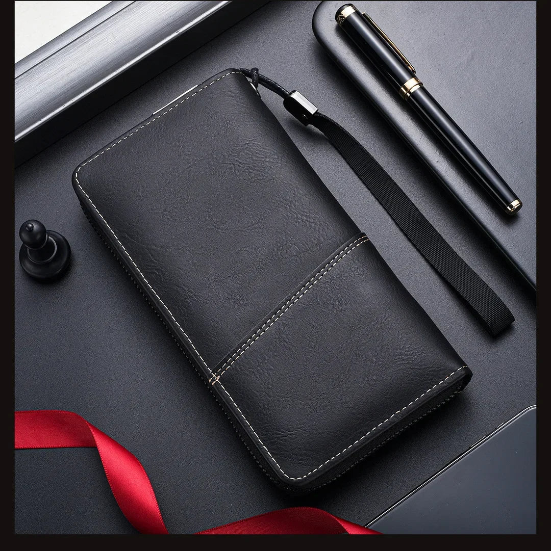 Men Leather Wallets Long Design Causal Purses Male Zipper Wallet Coin Card Holders Slim Money Bag High Capacity Credit Case