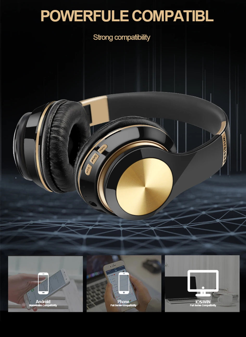 Foldable Sport Earphone HiFi Headset Wireless Headphones Bluetooth Music Headset Over Ear Bass Earphone With Mic Support TF Card