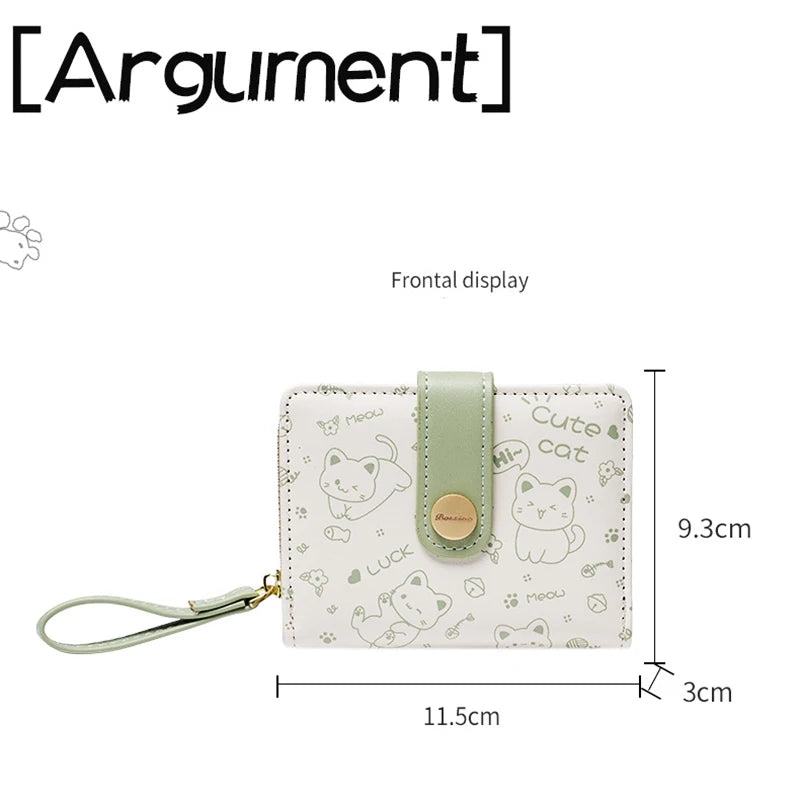 Japanese Cute Cat Girls Wallet Short Student Id/Bank Card Holder Money Bag Zipper Wallets For Women Key Storage Purse