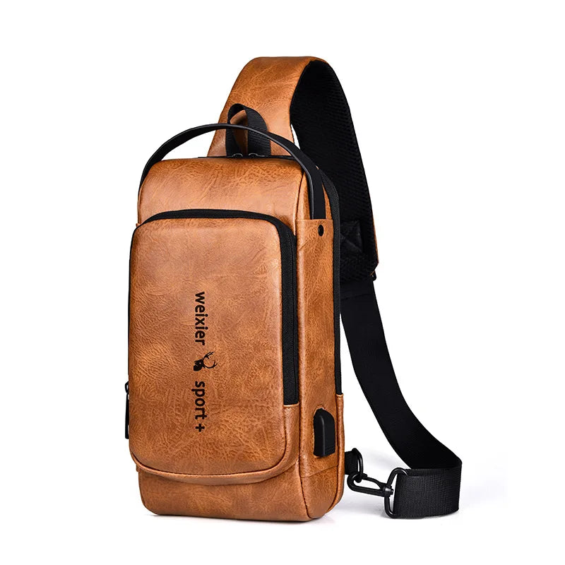 Nuova borsa da petto casual Borsa a tracolla da viaggio Uomo Multifunzione antifurto Borsa a tracolla con ricarica USB Confezione in pelle PU di qualità Uomo