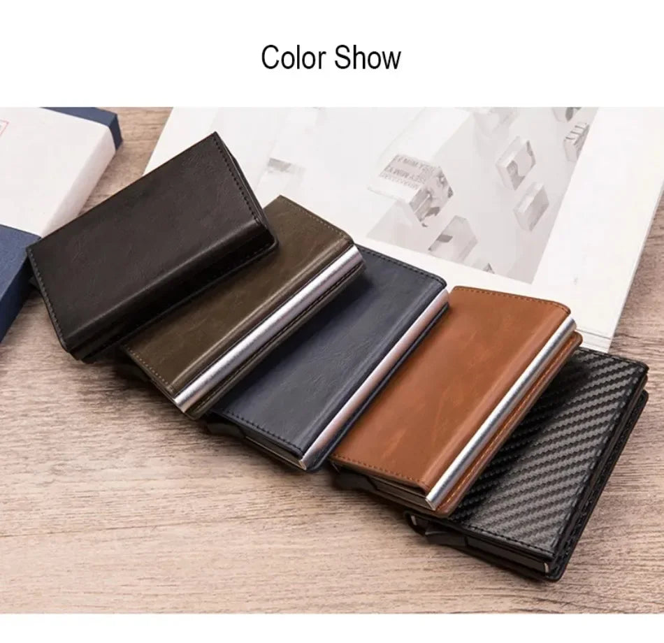 2024 New Anti Rfid Id Card Holder Case Men Leather Metal Wallet Male Coin Purse Women Mini Carbon Credit Card Holder with Zipper