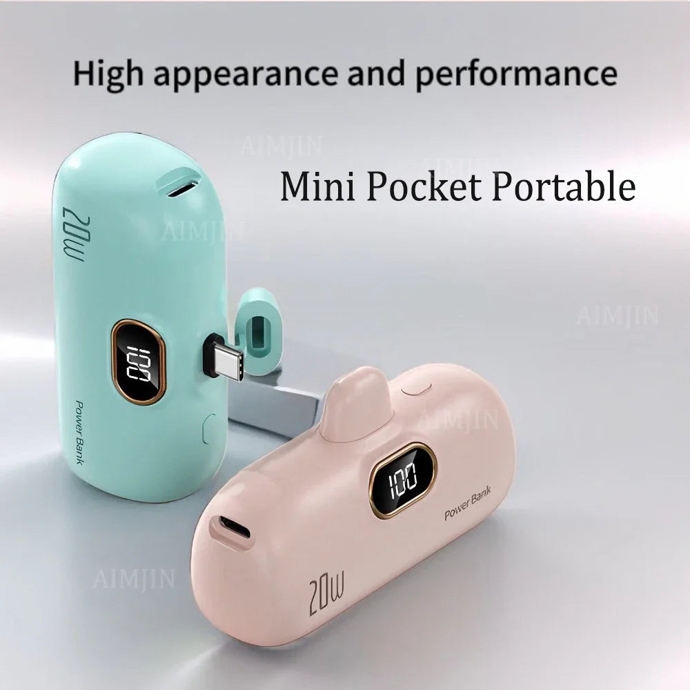 20W New Capsule Power Bank Mini Pocket Portable  100000mAh Fast Charging Mobile Power Supply