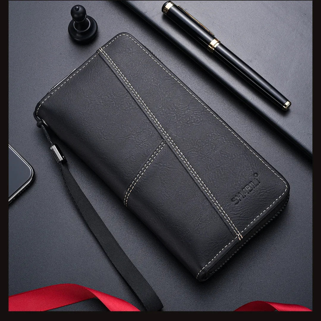 Men Leather Wallets Long Design Causal Purses Male Zipper Wallet Coin Card Holders Slim Money Bag High Capacity Credit Case