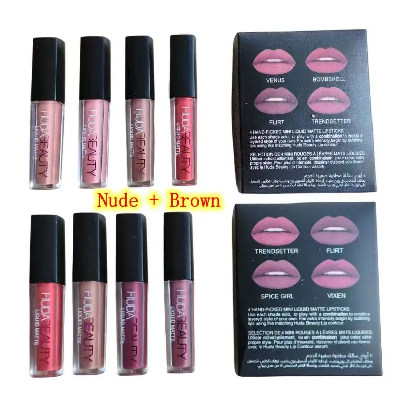 4pcs Nude Lipstick Set Matte Lip Gloss Waterproof Lip Glaze Tint Non-stick Non-Fading Lips HB Lip Makeup Cosmetic Lip Care