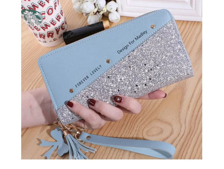 Moda Donna PU Pelle Portafogli Lunghi Paillettes Patchwork Glitter Portafoglio Portamonete Portafogli Femminili Ragazze Regali All'ingrosso