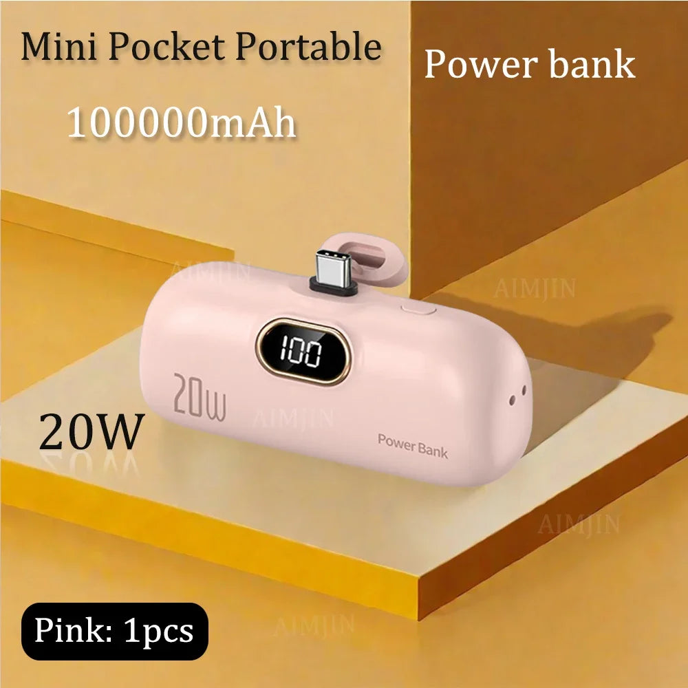 20W New Capsule Power Bank Mini Pocket Portable  100000mAh Fast Charging Mobile Power Supply