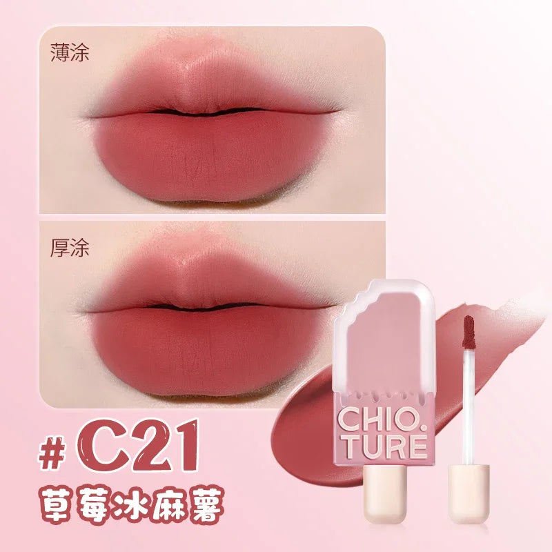 CHIOTURE Mini Ice Cream Lip Glaze Matte Lip Mud Waterproof Lip Mud Liquid Lipstick No-Sticky Rare Beauty Cosmetics Women Makeup