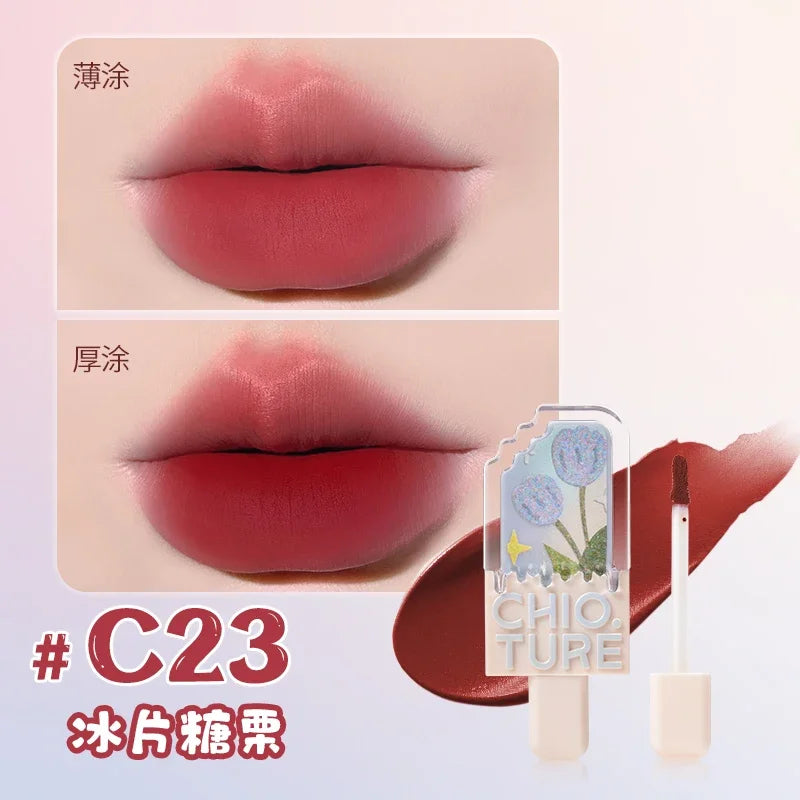 CHIOTURE Mini Ice Cream Lip Glaze Matte Lip Mud Waterproof Lip Mud Liquid Lipstick No-Sticky Rare Beauty Cosmetics Women Makeup