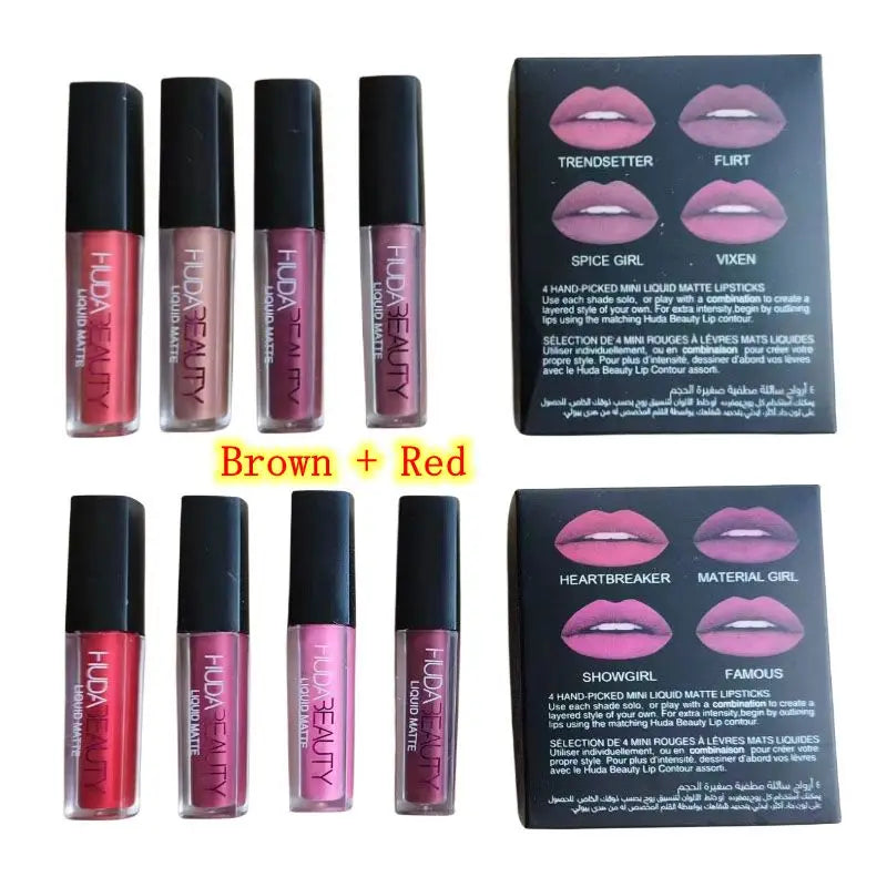 4pcs Nude Lipstick Set Matte Lip Gloss Waterproof Lip Glaze Tint Non-stick Non-Fading Lips HB Lip Makeup Cosmetic Lip Care