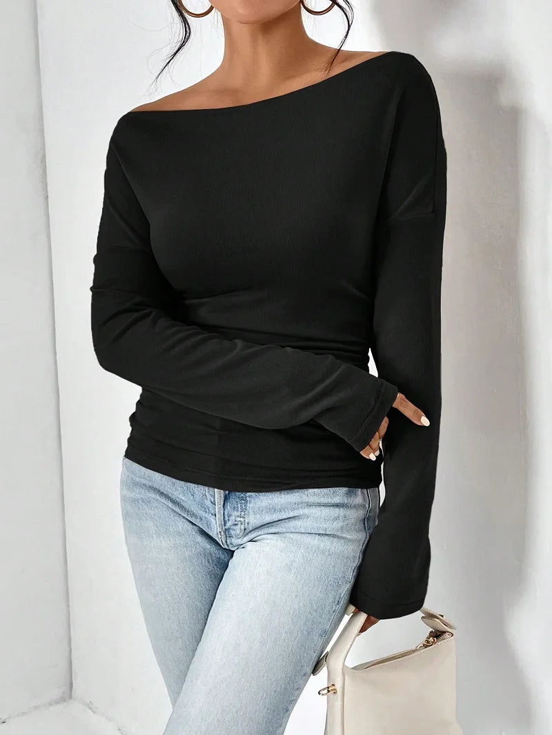 Fashion Women's One-Shoulder Long-Sleeved Blouse Designer Carefully Designed For Commuting To And From The Formal Occasion