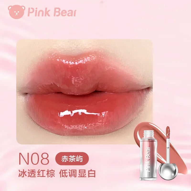 Pink Bear Small Bulb Mirror Lip Glaze Rossetto liquido filmogeno a lunga tenuta, antiaderente, per labbra, bellezza, trucco, maquillaje