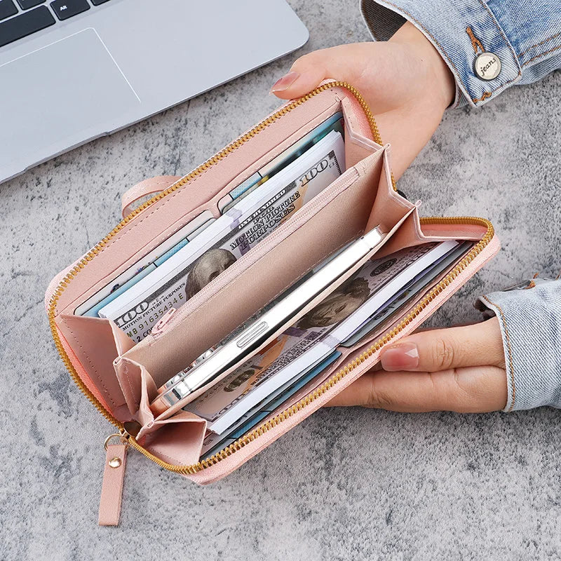 2024 new wallet female zipper long Korean mobile phone bag large capacity fashion mom change clip clutch bag