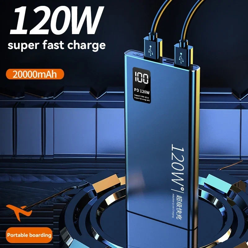 Power Bank da 50000 mAh con ricarica super veloce, 120 W, grande capacità, batteria portatile, caricabatterie da esterno per iPhone, Xiaomi, Huawei, Samsung