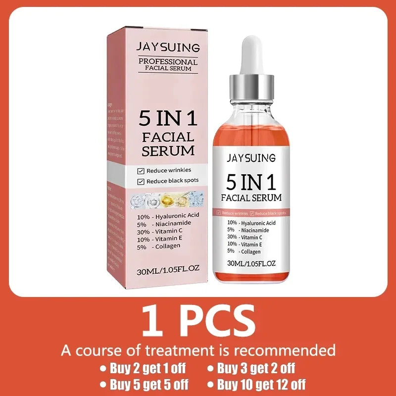 Essenza per la rimozione delle rughe con acido ialuronico, essenza schiarente e illuminante con niacinamide, essenza per la cura del viso 5 in 1, idratante e anti-imperfezioni