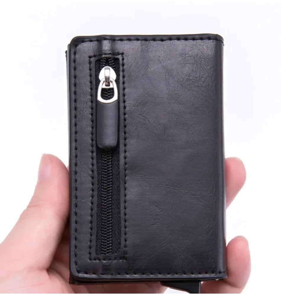 2024 Nuovo Anti Rfid Porta carte d'identità Custodia Uomo Portafoglio in metallo in pelle Porta monete da uomo Mini porta carte di credito in carbonio con cerniera