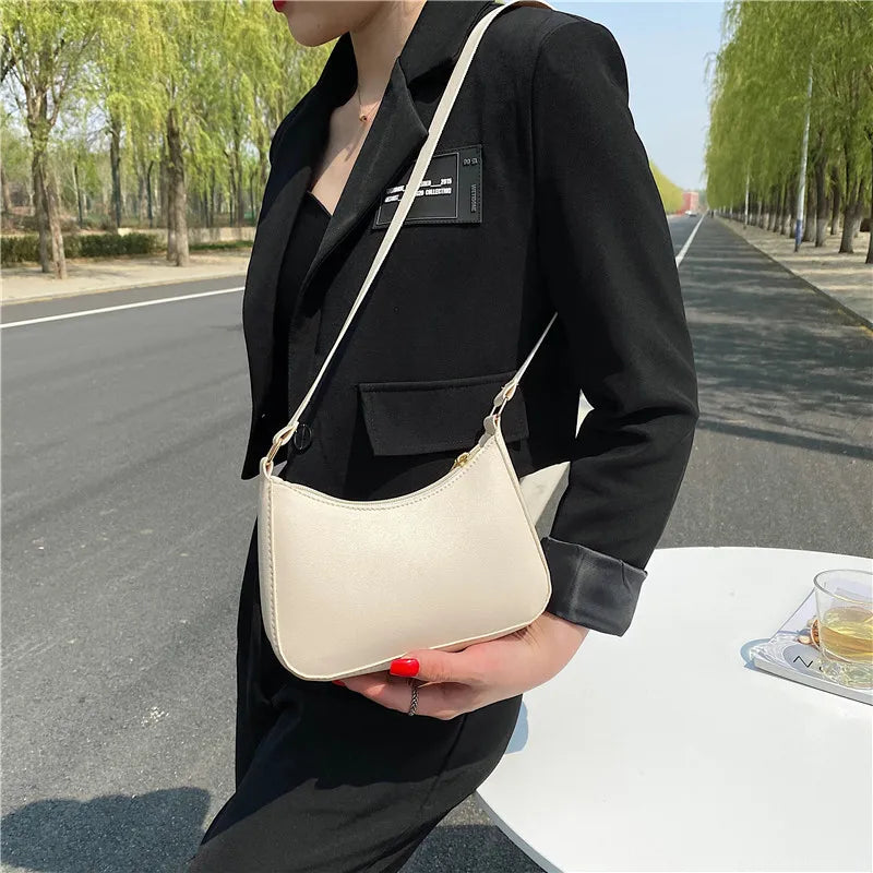 Women's Fashion Handbags Retro Solid Color PU Leather Shoulder Underarm Bag Casual Women  Handbags Designer Bag