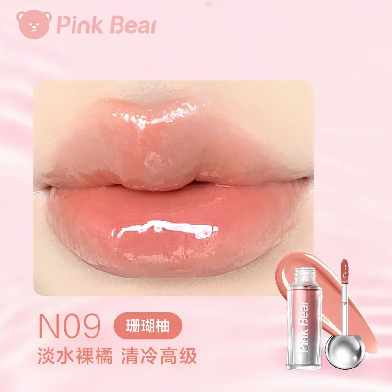 Pink Bear Small Bulb Mirror Lip Glaze Rossetto liquido filmogeno a lunga tenuta, antiaderente, per labbra, bellezza, trucco, maquillaje