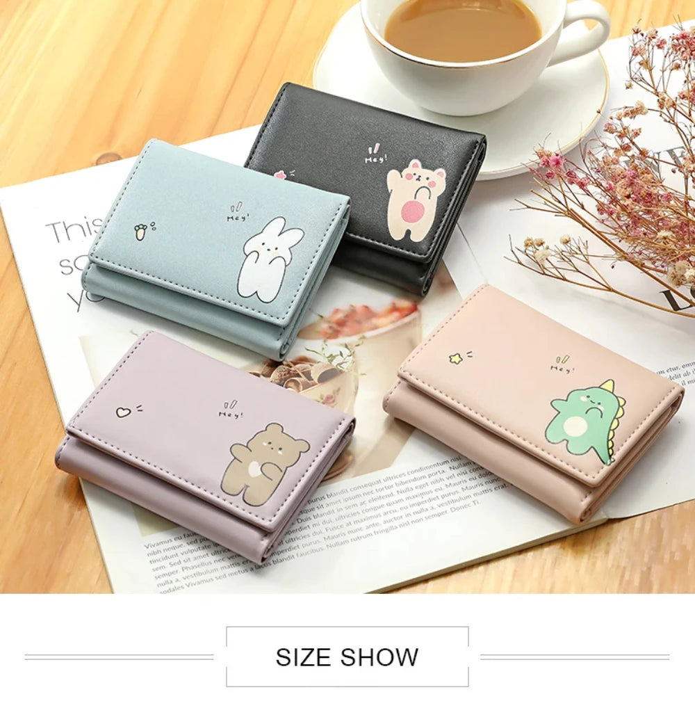 Women Short Cute Small Wallets Student Triple Fold Card Holder Girl ID Bag Card Holder Coin Purse Ladies Wallets Cartoon Bags