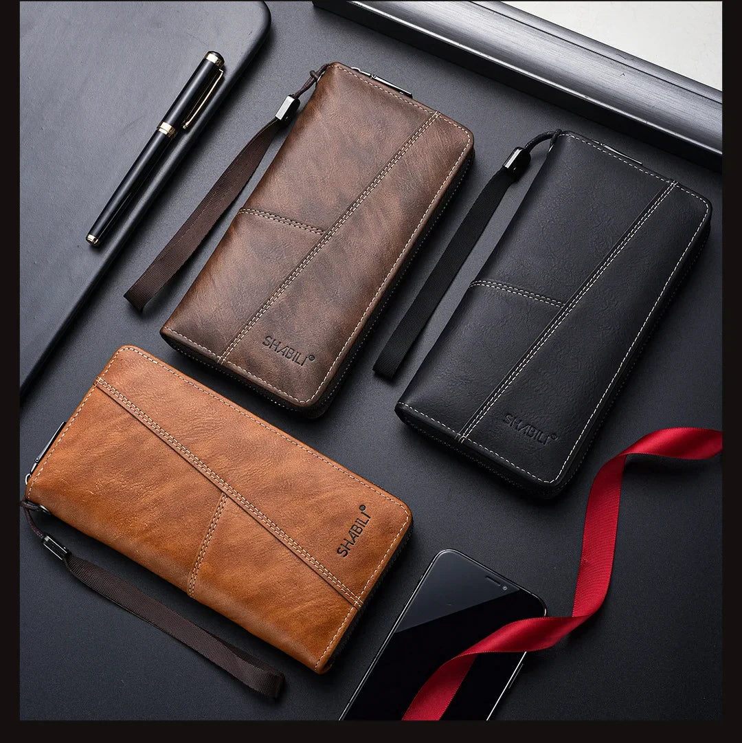 Men Leather Wallets Long Design Causal Purses Male Zipper Wallet Coin Card Holders Slim Money Bag High Capacity Credit Case