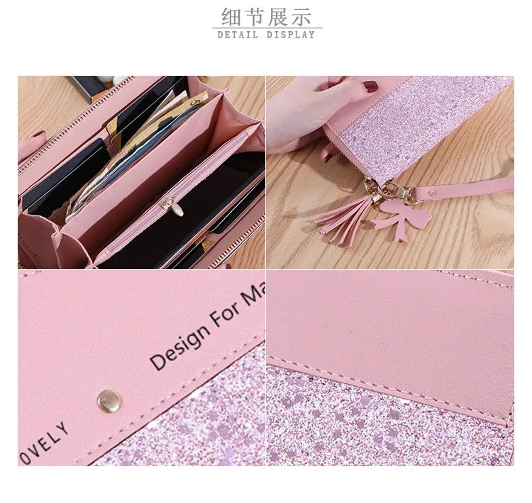 Fashion Women's Pu Leather Long Wallets Sequins Patchwork Glitter Wallet Coin Purse Female Wallets Girls Gifts Wholesale