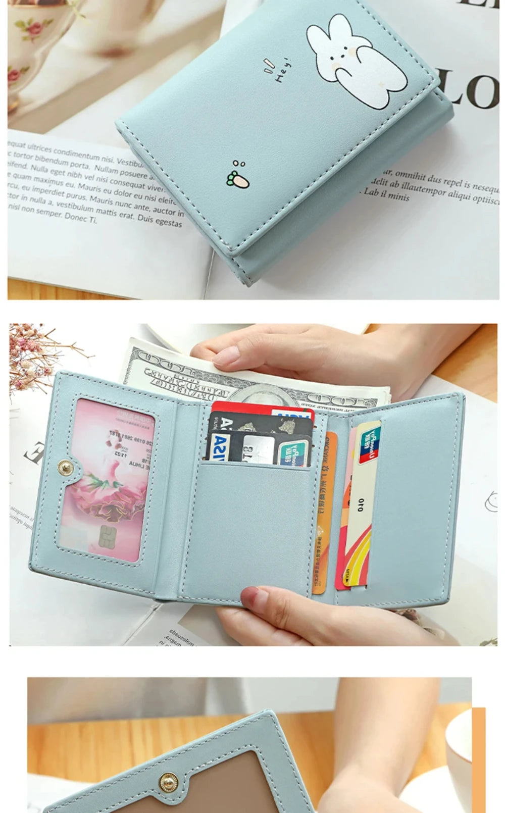 Women Short Cute Small Wallets Student Triple Fold Card Holder Girl ID Bag Card Holder Coin Purse Ladies Wallets Cartoon Bags