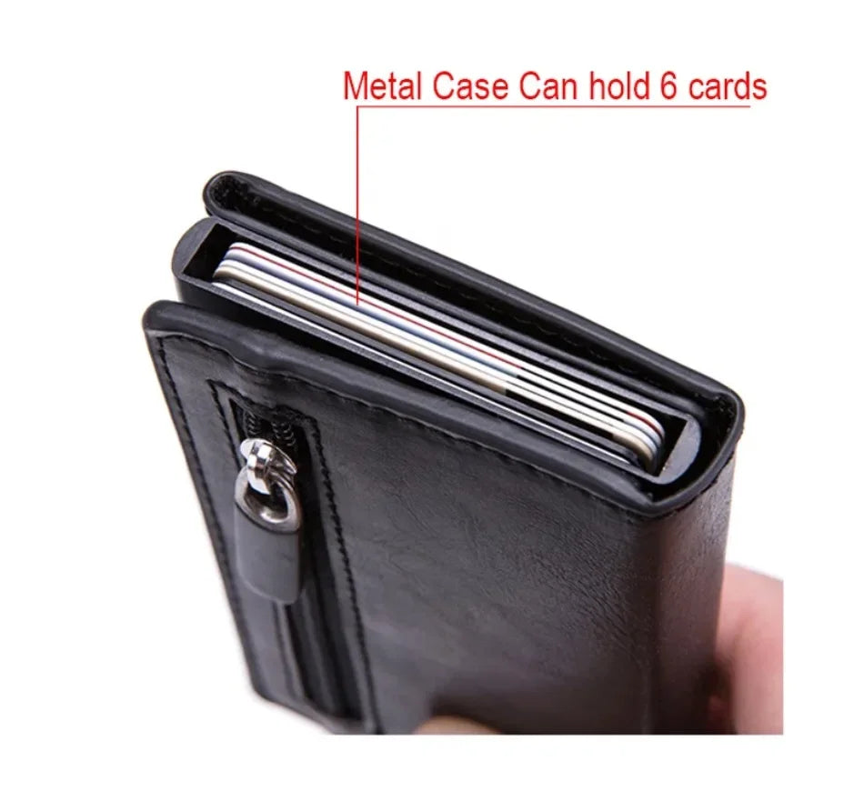 2024 New Anti Rfid Id Card Holder Case Men Leather Metal Wallet Male Coin Purse Women Mini Carbon Credit Card Holder with Zipper