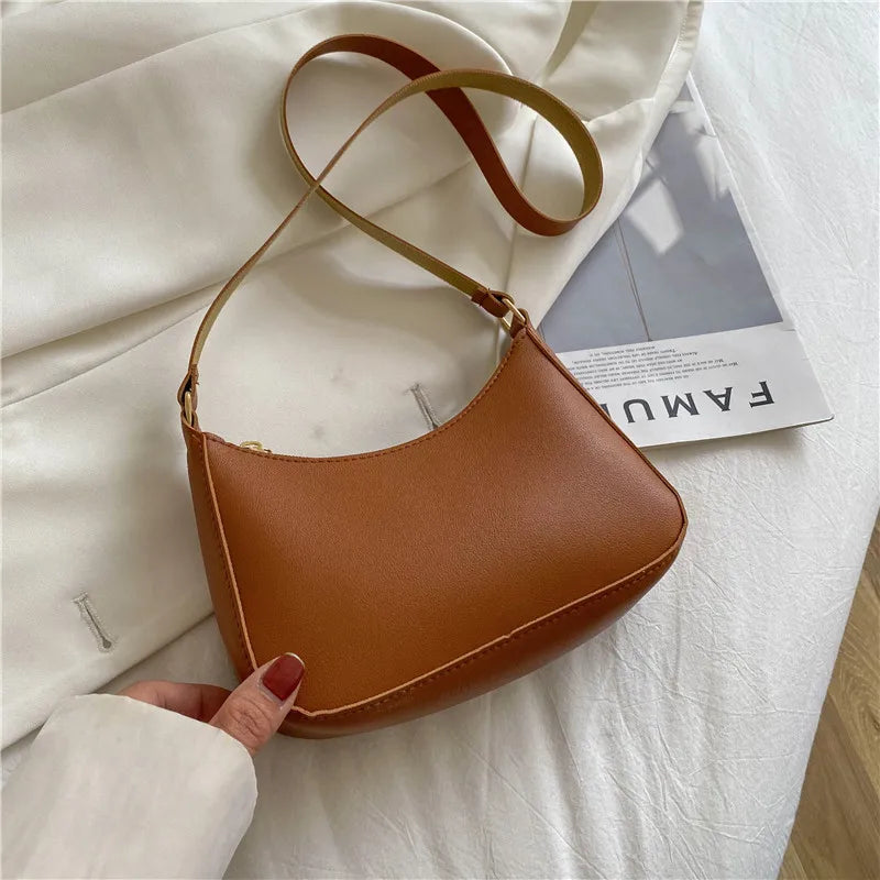 Women's Fashion Handbags Retro Solid Color PU Leather Shoulder Underarm Bag Casual Women  Handbags Designer Bag