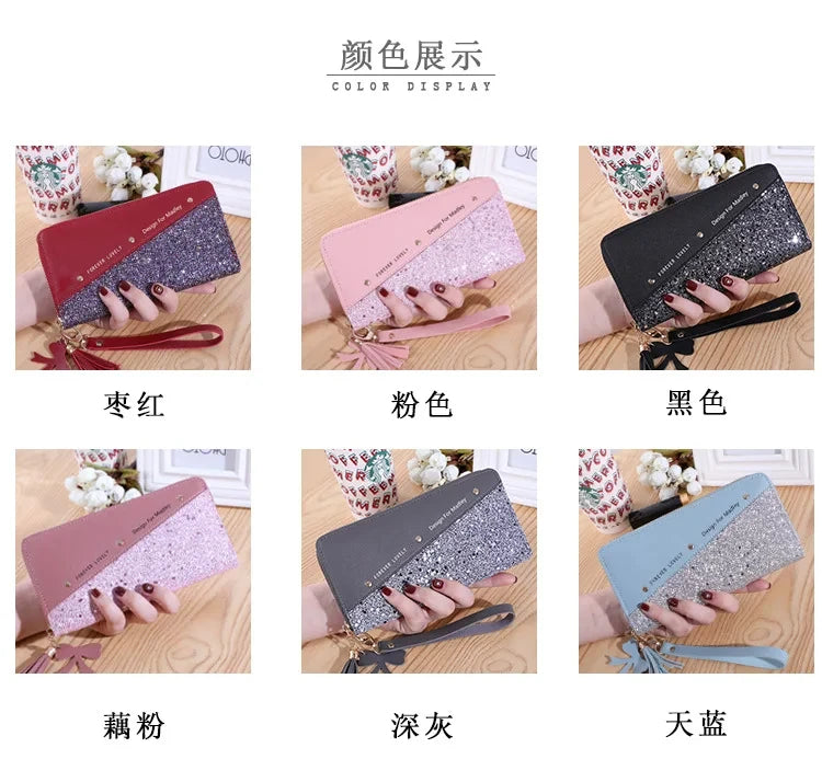 Fashion Women's Pu Leather Long Wallets Sequins Patchwork Glitter Wallet Coin Purse Female Wallets Girls Gifts Wholesale