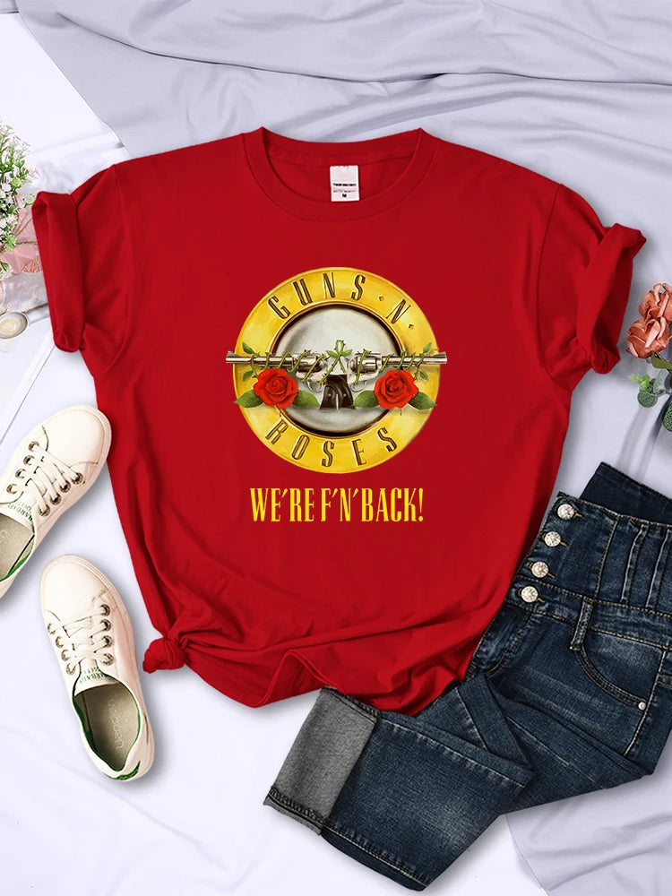 Guns N' Roses We're Back Retro Street Style Printed T-Shirts Female Fashion Loose Short Sleeve Summer Breathable Soft Tees Women