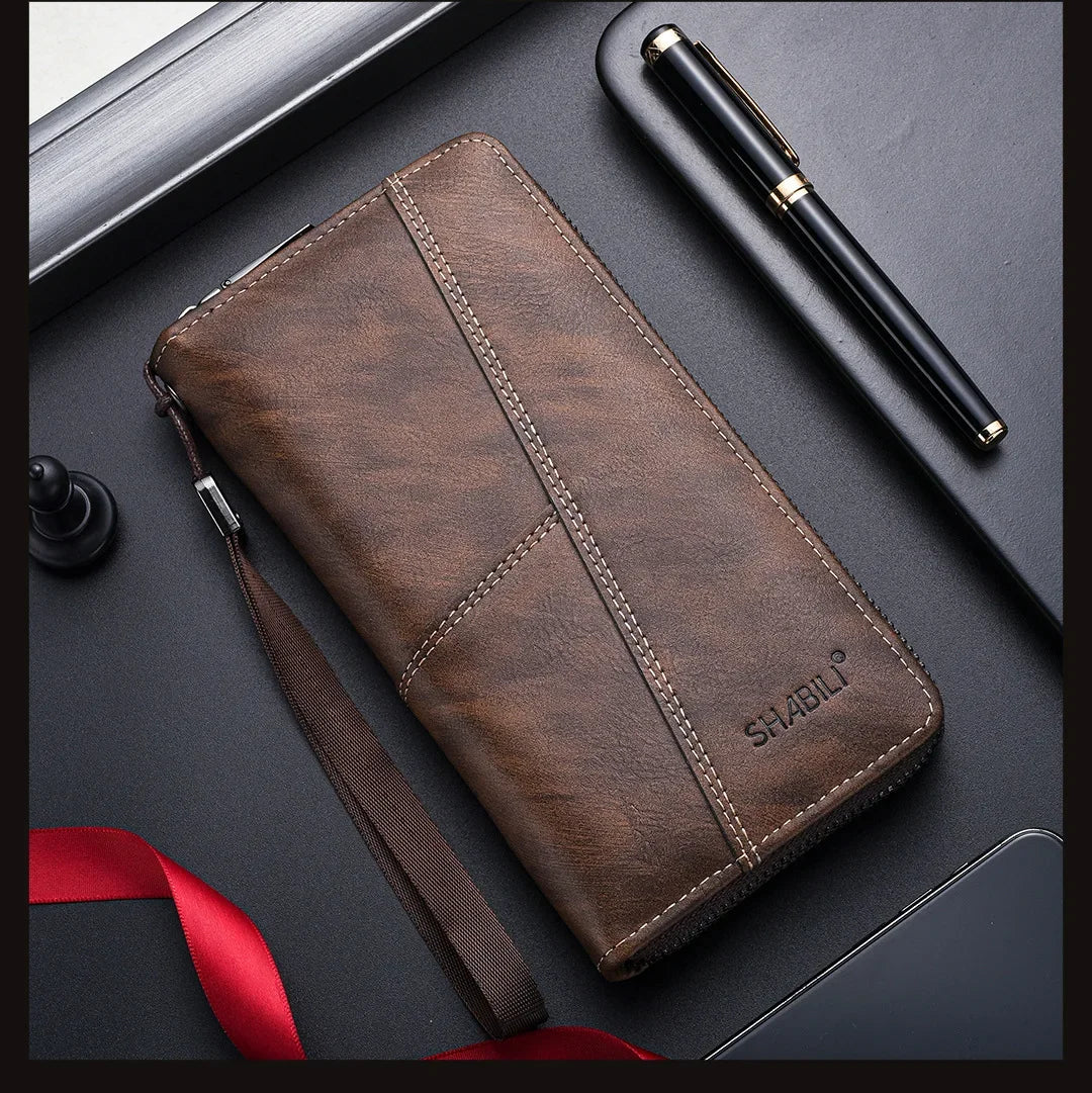 Men Leather Wallets Long Design Causal Purses Male Zipper Wallet Coin Card Holders Slim Money Bag High Capacity Credit Case