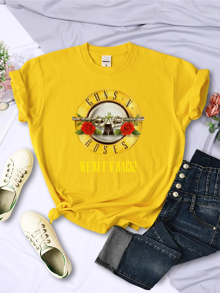 Guns N' Roses We're Back Retro Street Style T-shirt stampate Moda femminile Manica corta Estate Traspirante Morbido Tees Donne