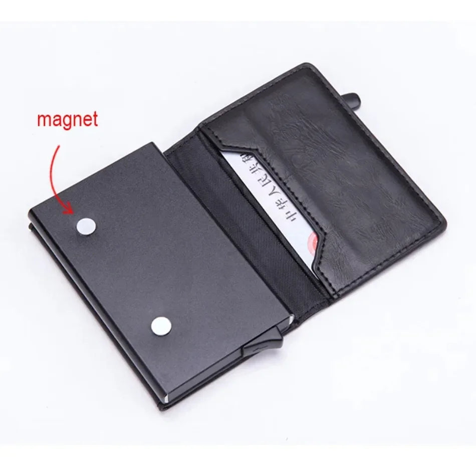 2024 New Anti Rfid Id Card Holder Case Men Leather Metal Wallet Male Coin Purse Women Mini Carbon Credit Card Holder with Zipper