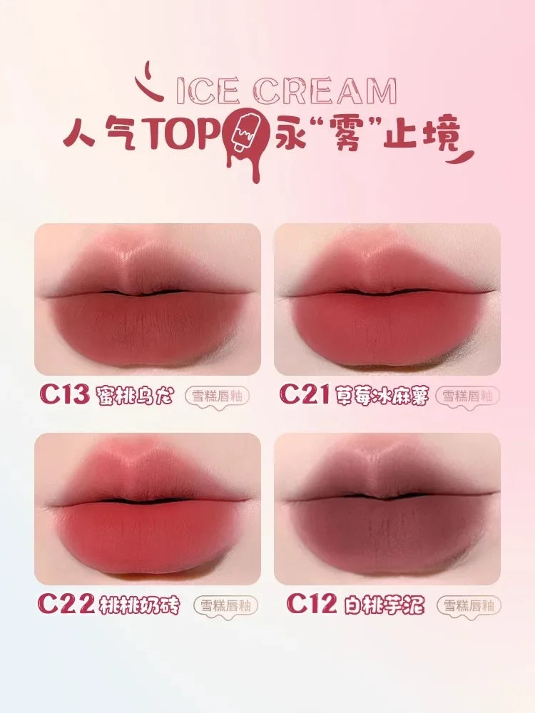 CHIOTURE Mini Ice Cream Lip Glaze Matte Lip Mud Waterproof Lip Mud Liquid Lipstick No-Sticky Rare Beauty Cosmetics Women Makeup