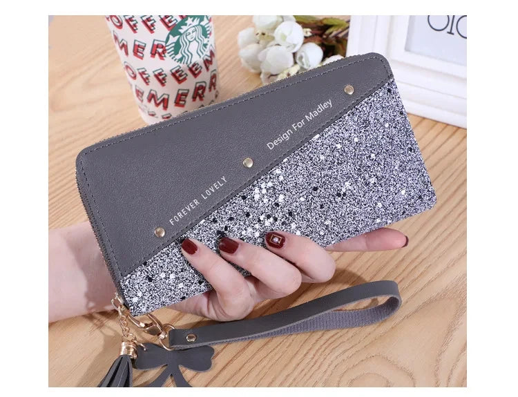 Moda Donna PU Pelle Portafogli Lunghi Paillettes Patchwork Glitter Portafoglio Portamonete Portafogli Femminili Ragazze Regali All'ingrosso