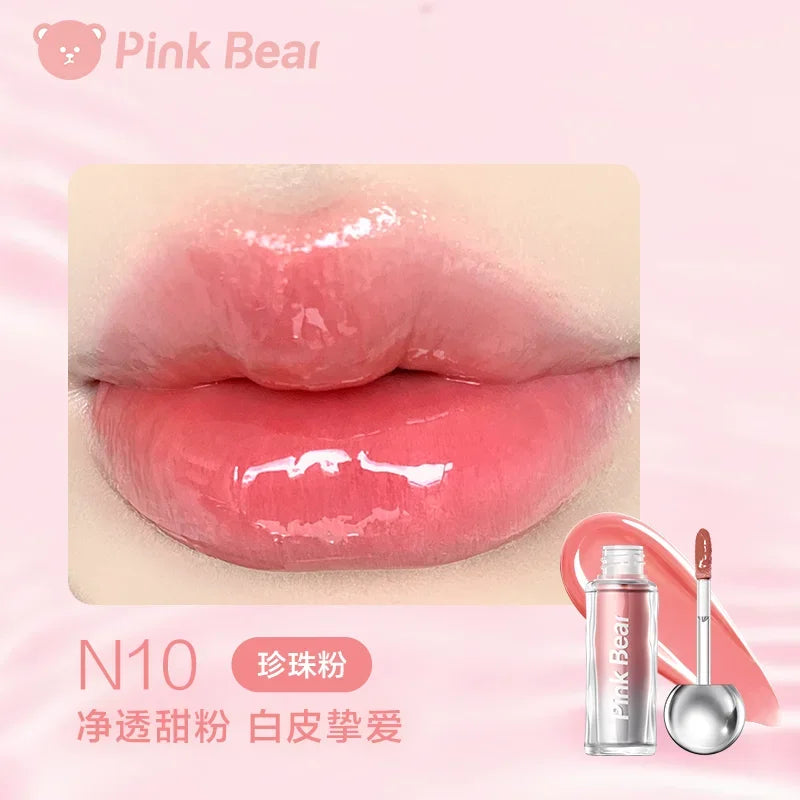 Pink Bear Small Bulb Mirror Lip Glaze Long-lasting Non-stick Cup Film-forming Liquid Lipstick Beauty Lip Gloss Makeup Maquillaje